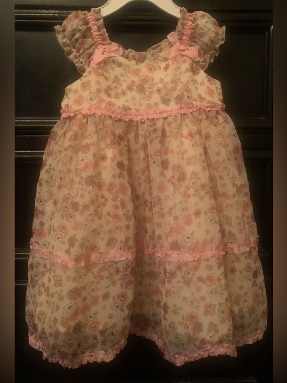 Girls Floral Pink Ruffle Party Dress
